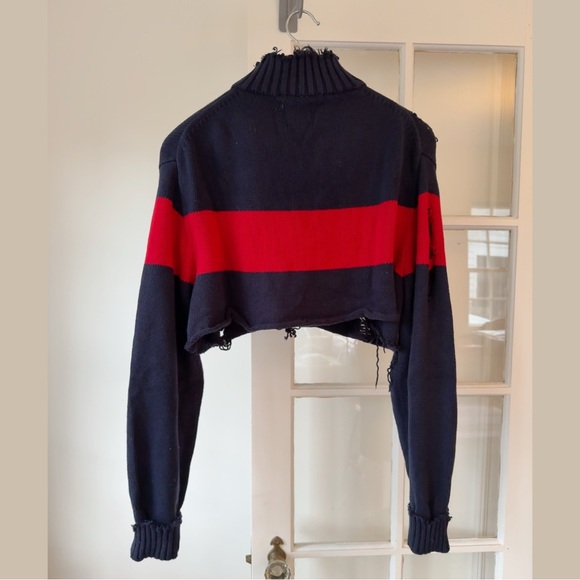 Ralph Lauren Navy and Red Knit Striped Sweater Cotton size M Quarter Zip - Picture 2 of 7
